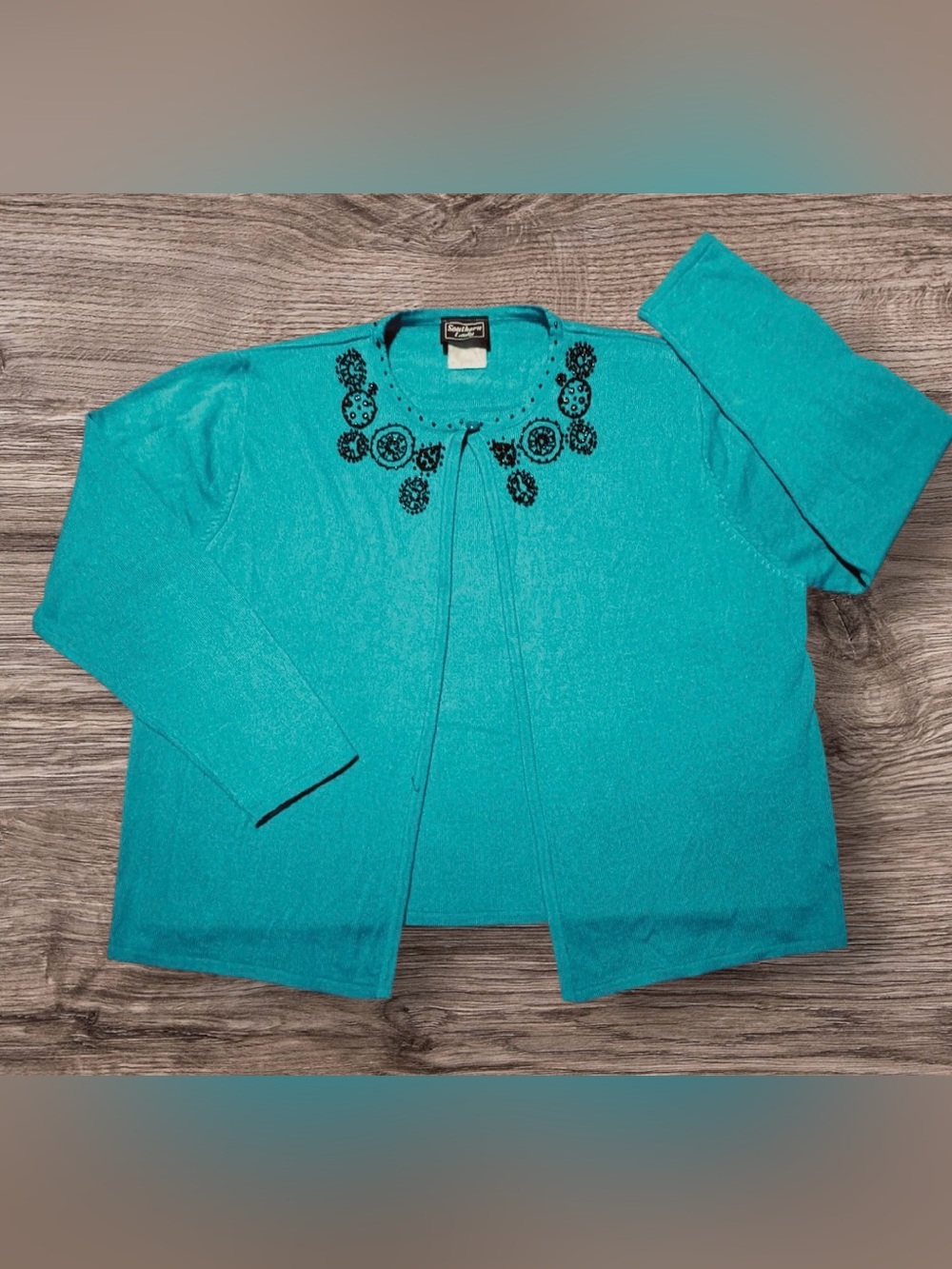 Vintage Y2K Southern Lady Teal Beaded 2-in-1 Layered Sweater